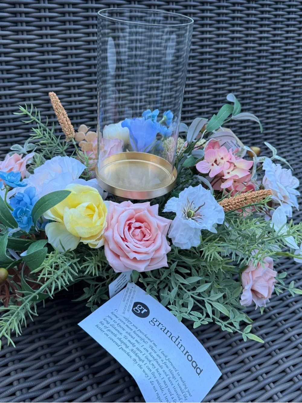 Grandin Road Glass Hurricane Floral Centerpiece - NWT